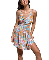 Cupshe Women's Retro Floral Back Tie Cutout Mini Beach Dress