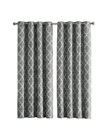 Kate Aurora 2 Piece 100% Full Blackout Trellis Grommet Top Window Curtain Panels