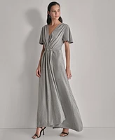 Dkny Women's Metallic Pleated Belted Flutter-Sleeve Gown