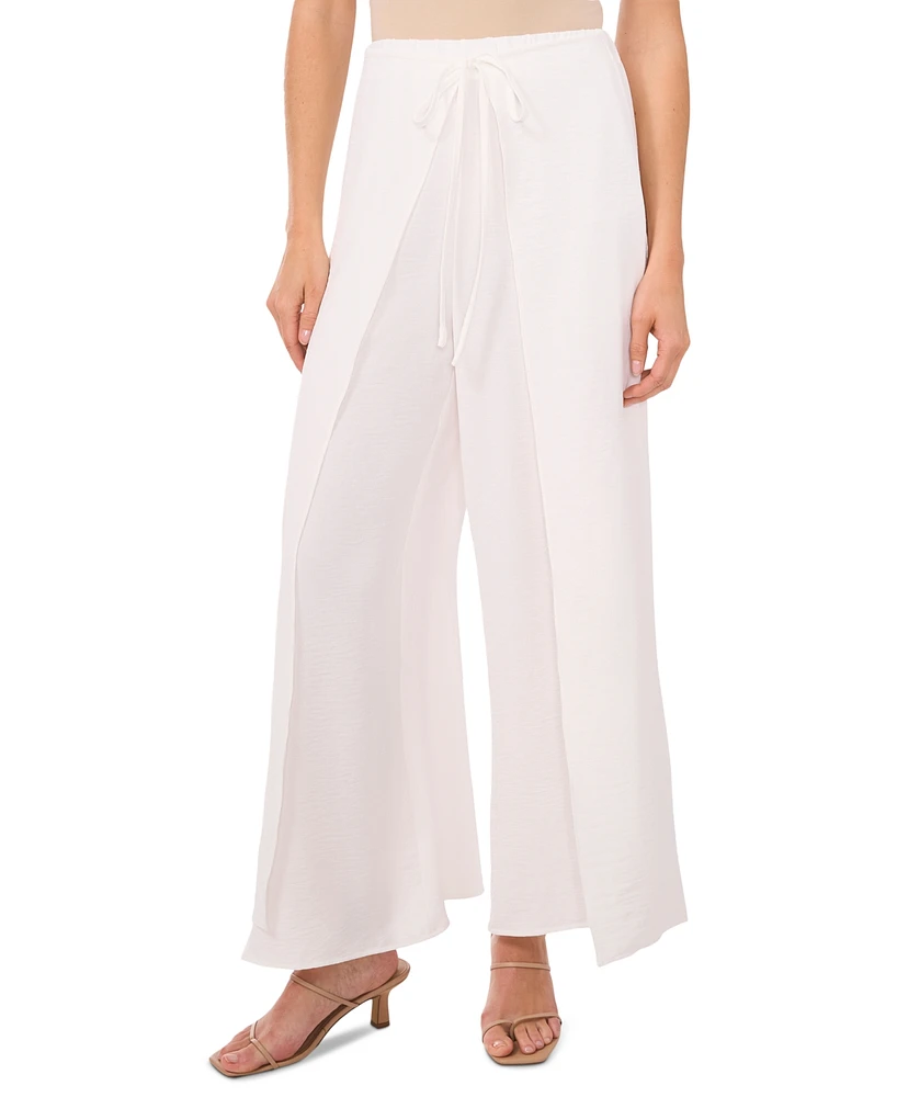 CeCe Women's Overlap Tie Front Wide Leg Soft Pants