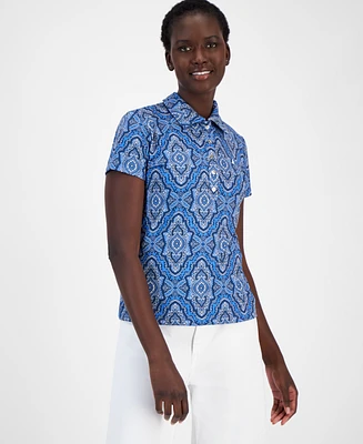 Nautica Jeans Women's Short-Sleeve Paisley Polo Shirt