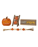 Glitzhome 10.75"L Set of 4 Fall Wooden Word Signs Tiered Tray Table Decor