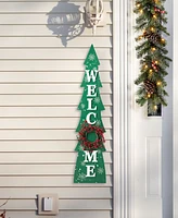 Glitzhome 42"H Christmas Wooden "Welcome" Christmas Tree Porch Sign