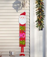 Glitzhome 54"H Christmas Wooden "Hohoho" Santa Porch Sign with Fabric Dangling Legs