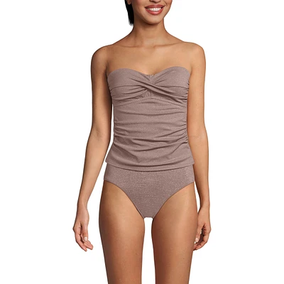 Lands' End Women's Chlorine Resistant Shine Wrap Bandeau Tankini Swimsuit Top with Removable Adjustable Straps