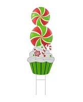 Glitzhome 36.25"H Christmas Metal Peppermint and Cupcake Yard Stake