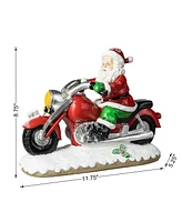 Glitzhome 11.75"L Resin Christmas Santa with Motorcycle Table Decor