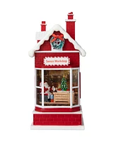 Glitzhome 10.5"H Lighted Santa's Workshop Waterglobe