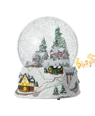 Glitzhome 150mm Christmas Oversized Resin Lighted Musical Snowflakes Village Waterglobe