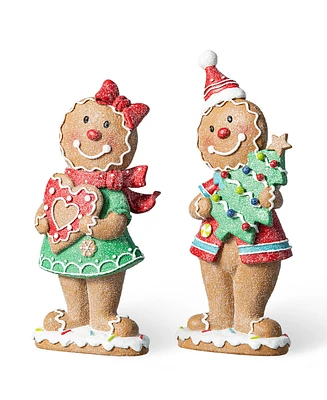 Glitzhome 9.75''H Set of 2 Resin Christmas Gingerbread Table Decor