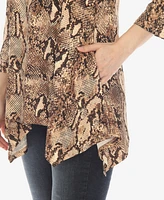 Women's Snake Print Cold Shoulder Tunic