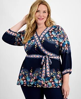 Jm Collection Plus Camille Faux-Wrap Top, Created for Macy's