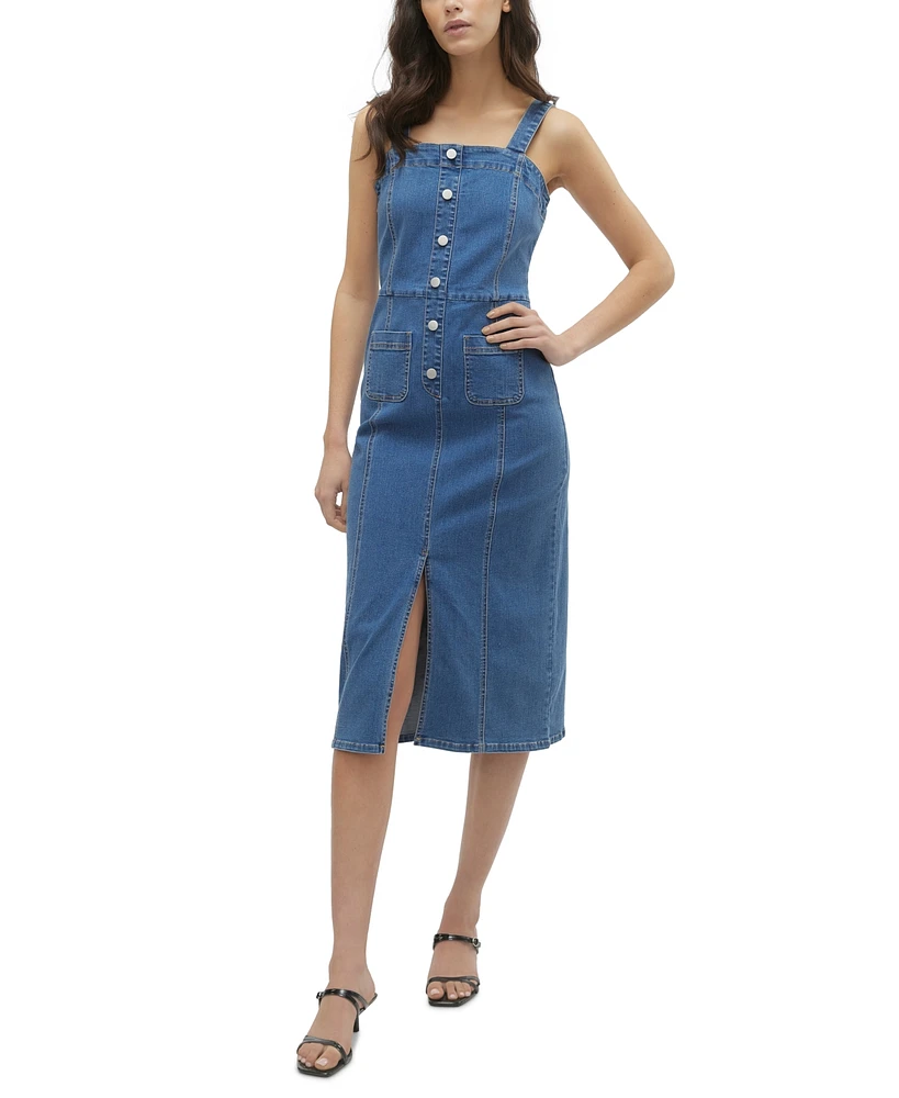 Vero Moda Women's Saila Sleeveless Denim Slit-Front Midi Dress