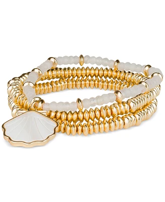 Patricia Nash Gold-Tone 3-Pc. Set Mother-of-Pearl Shell Charm Beaded Stretch Bracelets