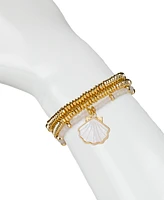 Patricia Nash Gold-Tone 3-Pc. Set Mother-of-Pearl Shell Charm Beaded Stretch Bracelets