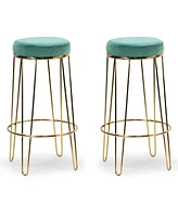 Glamour Home 29" Angie Velvet, Metal Barstool, Set of 2