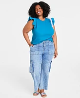 On 34th Trendy Plus Size Crewneck Flutter-Sleeve Top, Created for Macy's