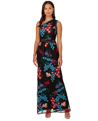 Adrianna Papell Women's One-Shoulder Embroidered Gown