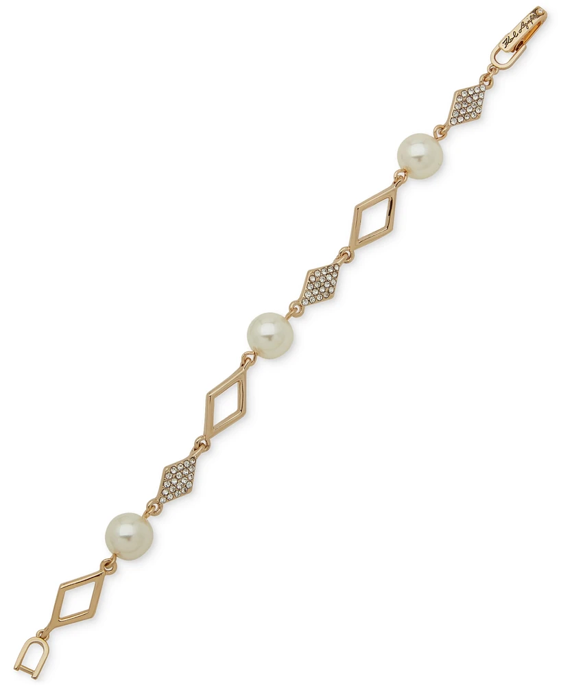 Karl Lagerfeld Paris Gold-Tone Crystal Pearl Geometric Flex Bracelet