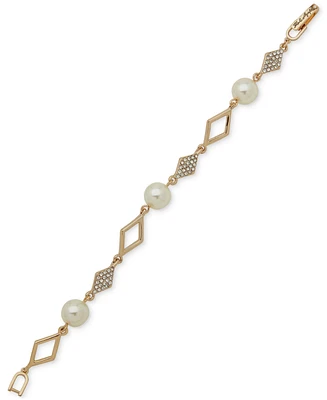 Karl Lagerfeld Paris Gold-Tone Crystal Pearl Geometric Flex Bracelet