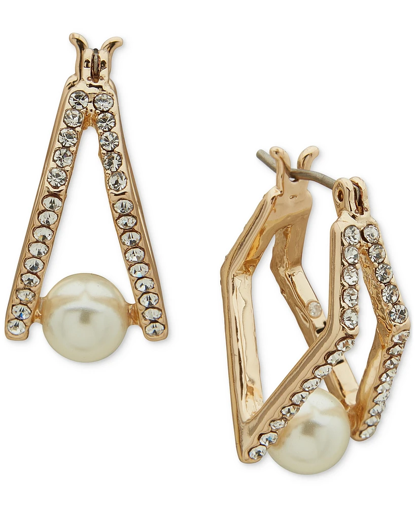 Karl Lagerfeld Paris Gold-Tone Crystal Pearl Small Split Hoop Earrings, .65"