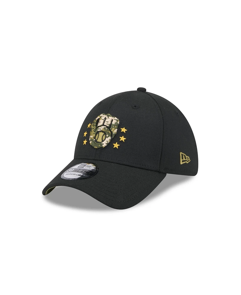 New Era Men's Black Milwaukee Brewers 2024 Armed Forces Day 39THIRTY Flex Hat