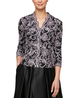 Alex Evenings Women's 3/4-Sleeve Embroidered Blouse