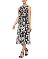 Alex Evenings Women's Sequin Floral Embroidered Sleeveless Fit & Flare Dress