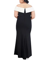 Eliza J Plus Embellished Off-The-Shoulder Gown