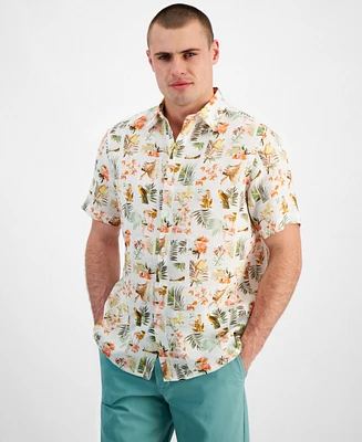 Club Room Men's Tile Garden Linen Short Sleeve Shirt, Created for Macy's