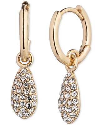 Lauren Ralph Lauren Gold-Tone Pave Pear-Shape Charm Hoop Earrings