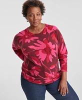 Charter Club Plus 100% Cashmere Floral Sweater, Created for Macy's