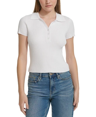 Calvin Klein Jeans Women's Ribbed Short-Sleeve Polo Shirt