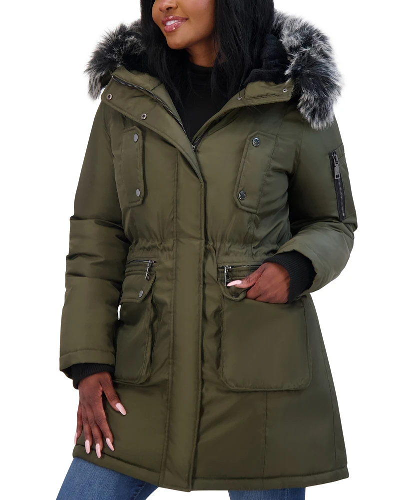 Steve Madden Juniors' Faux-Fur-Trim Hooded Puffer Parka Coat