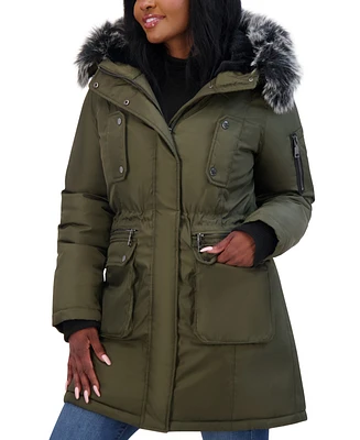 Steve Madden Juniors' Faux-Fur-Trim Hooded Puffer Parka Coat