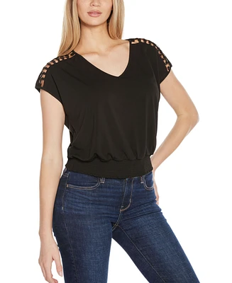 Belldini Women's Shoulder Detail Dolman Knit Top