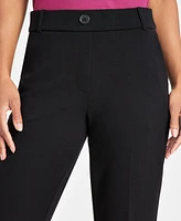 Kasper Petite Solid Pull-On Faux-Fly Mid-Rise Trousers
