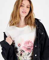 Rebellious One Juniors' Rose Photo Print Graphic T-Shirt