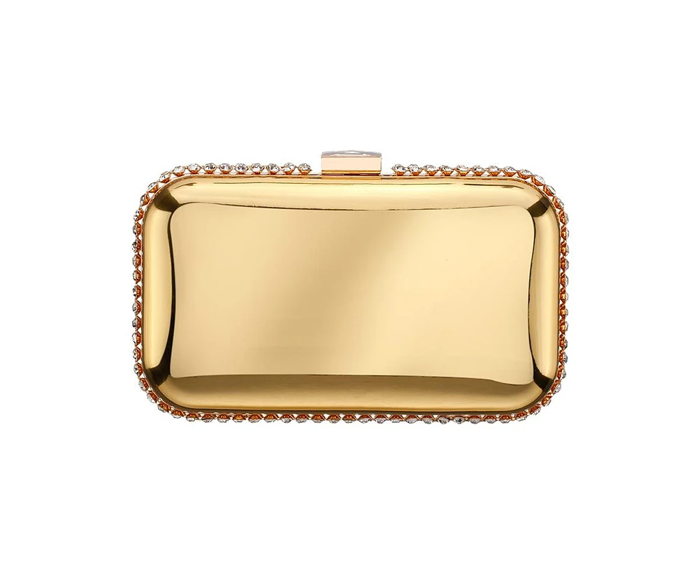 Nina Metallic minaudiere with cystal adorned edge