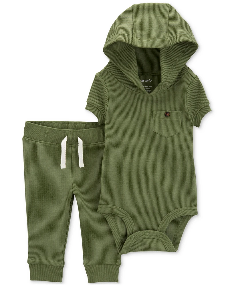 Carter's Baby Boys Hooded Thermal Bodysuit & Pants, 2 Piece Set