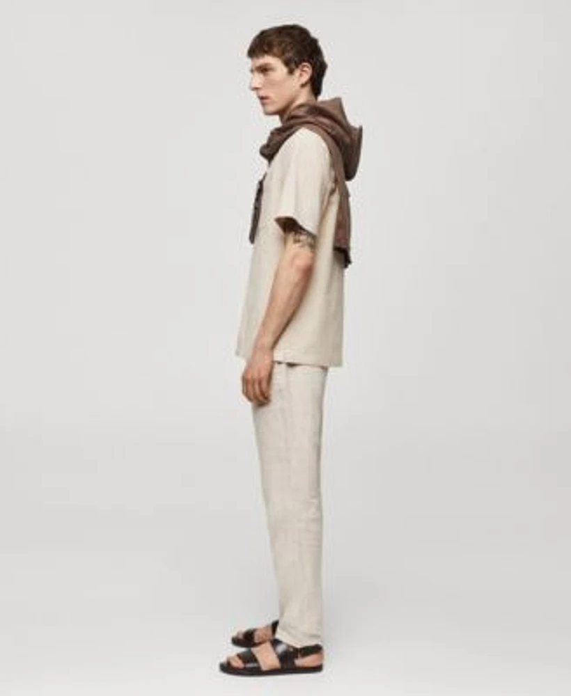 Mango Mens Short Sleeve Cotton Linen Shirt Pants Set