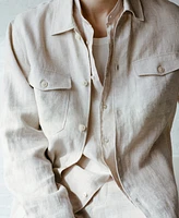 Mango Men's 100% Linen Pockets Detail Overshirt