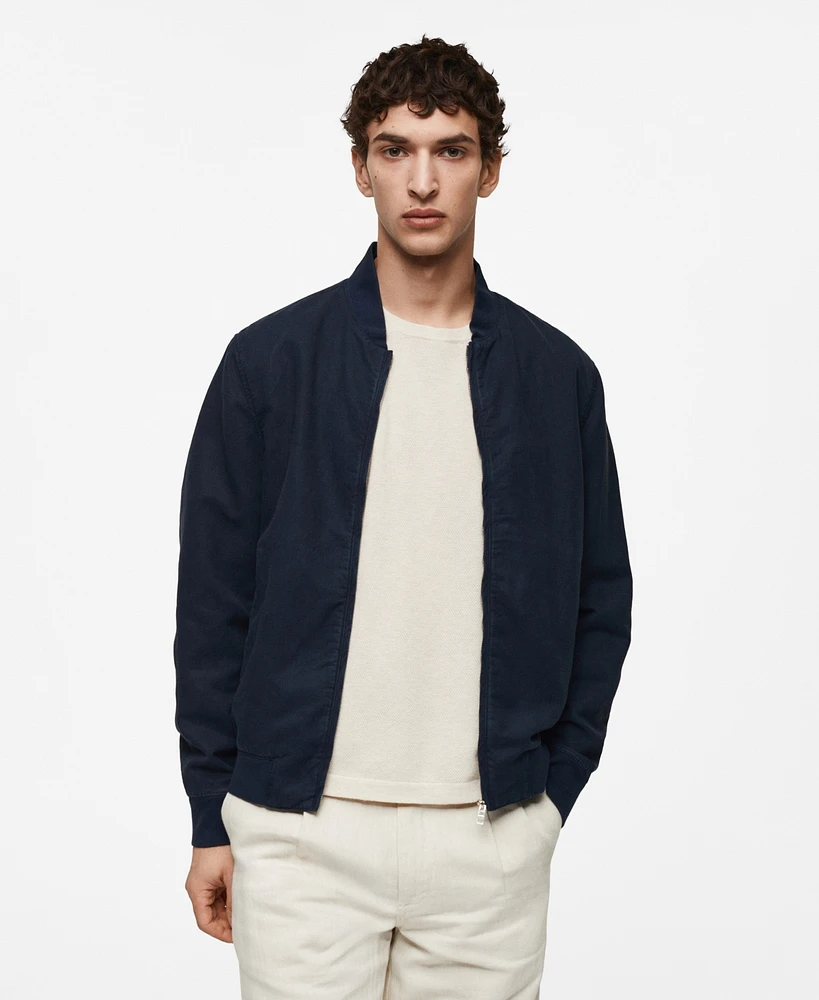 Mango Men's Linen Lyocell Bomber Jacket