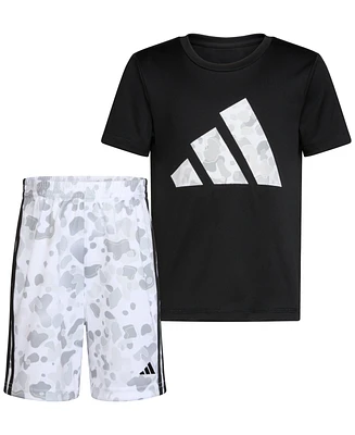 adidas Little & Toddler Boys Short-Sleeve Logo T-Shirt 3-Stripes Shorts, 2 Piece Set