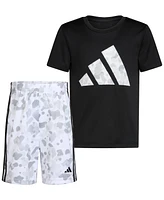 adidas Little & Toddler Boys Short-Sleeve Logo T-Shirt 3-Stripes Shorts, 2 Piece Set