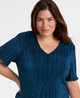 Connected Plus Size V-Neck Short-Sleeve Tiered Dress