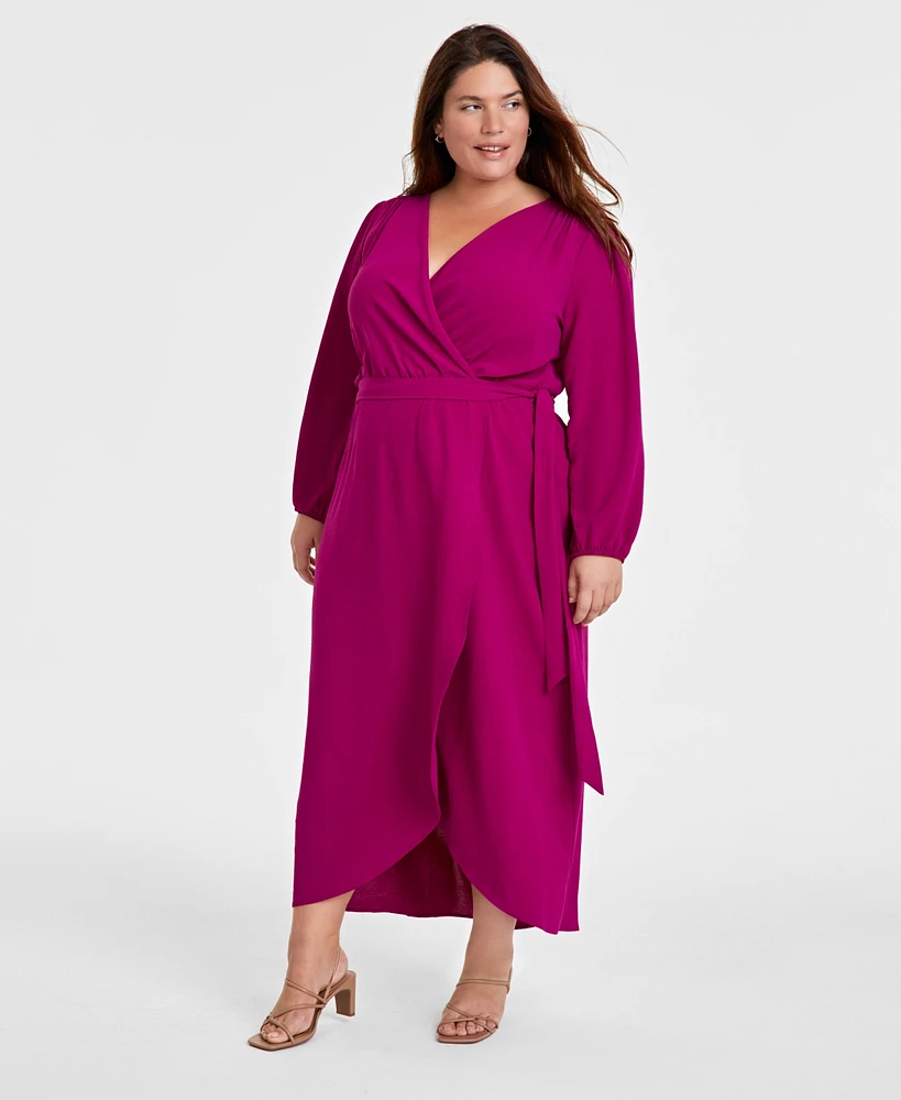 Connected Plus Tie-Front Wrap Maxi Dress