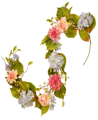 National Tree Company 70 Hydrangea, Rose and Dahlia Garland