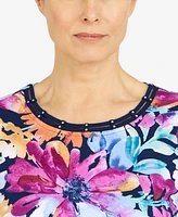 Alfred Dunner Women's Floral Splash Double Strap Top