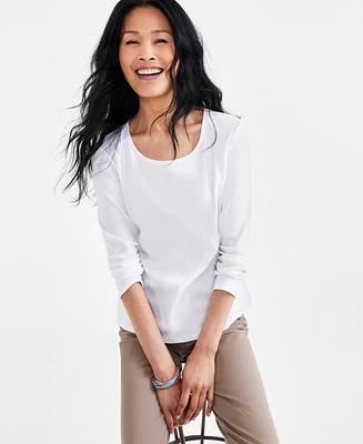 Style & Co Petite Scoop-Neck Long-Sleeve Cotton Top